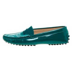 Tod's Green Patent Leather Gommini Penny Loafers Size 36