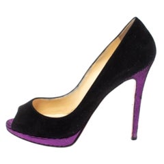 Christian Louboutin Black Suede Yolanda Peep Toe Pumps Size 39.5