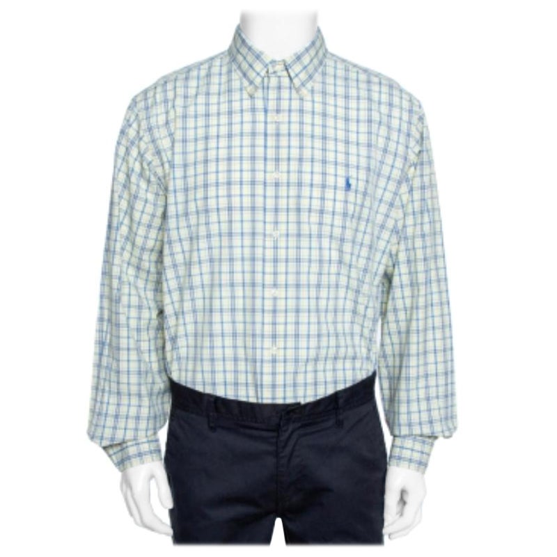 Ralph Lauren Pale Yellow Checked Cotton Button Down Shirt 3XL For Sale