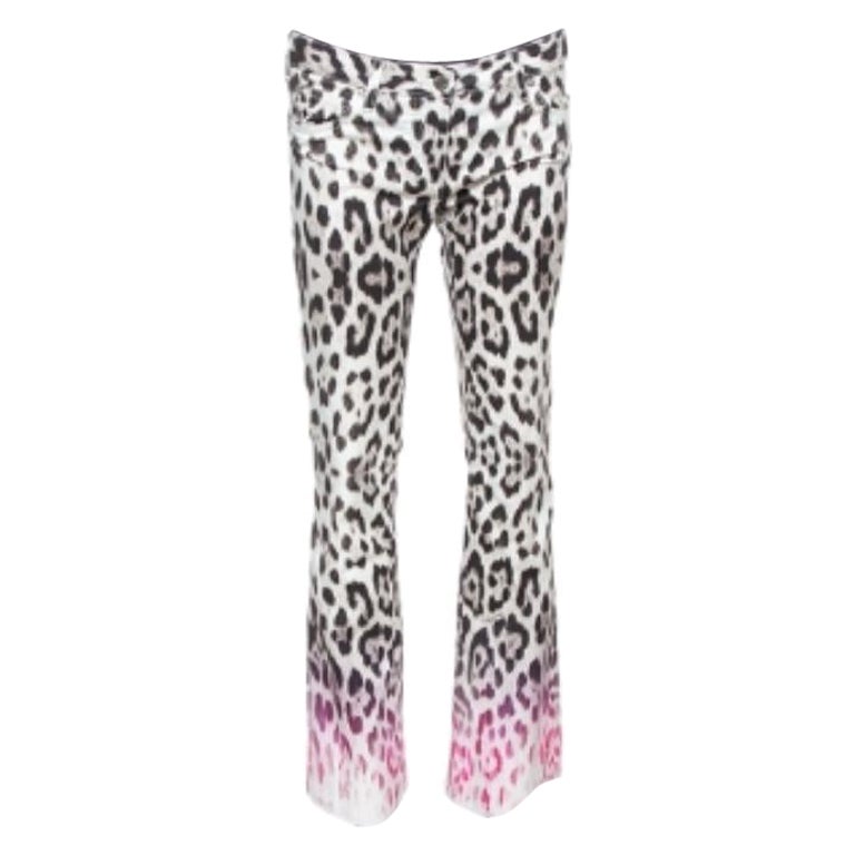 Roberto Cavalli Brown/Pink Ombre Animal Print Cotton Flare Leg Jeans S For Sale