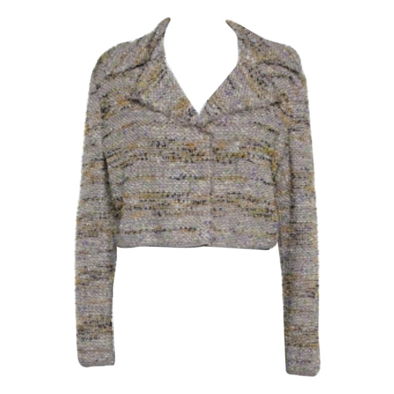 M Missoni Multicolor Tweed Cropped Blazer L For Sale