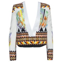 Just Cavalli Multicolor Abstract Nylon Blend Print Crop Top Blazer S