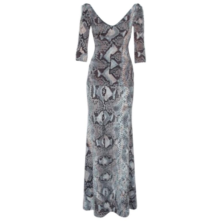 Roberto Cavalli Multicolor Snake Print Stretch Knit Top and Skirt Set S/M in vendita