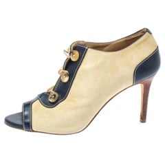 CH Carolina Herrera Light Beige Suede and Leather Booties Size 38