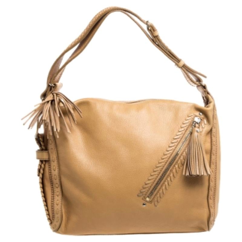 Jimmy Choo Beige Leather Lily Tassel Hobo For Sale