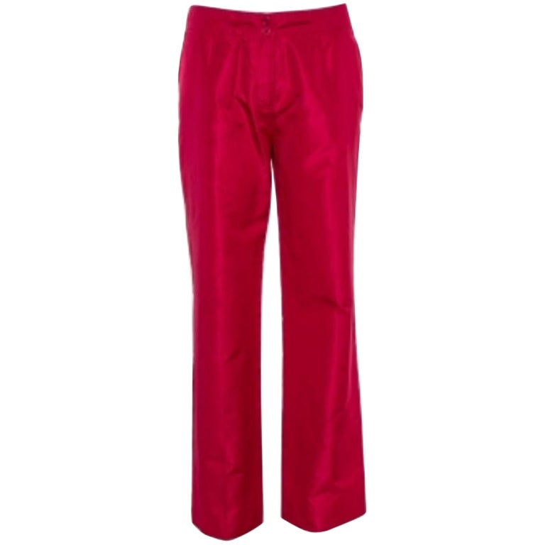 Etro Red Silk Straight Leg Trousers L For Sale