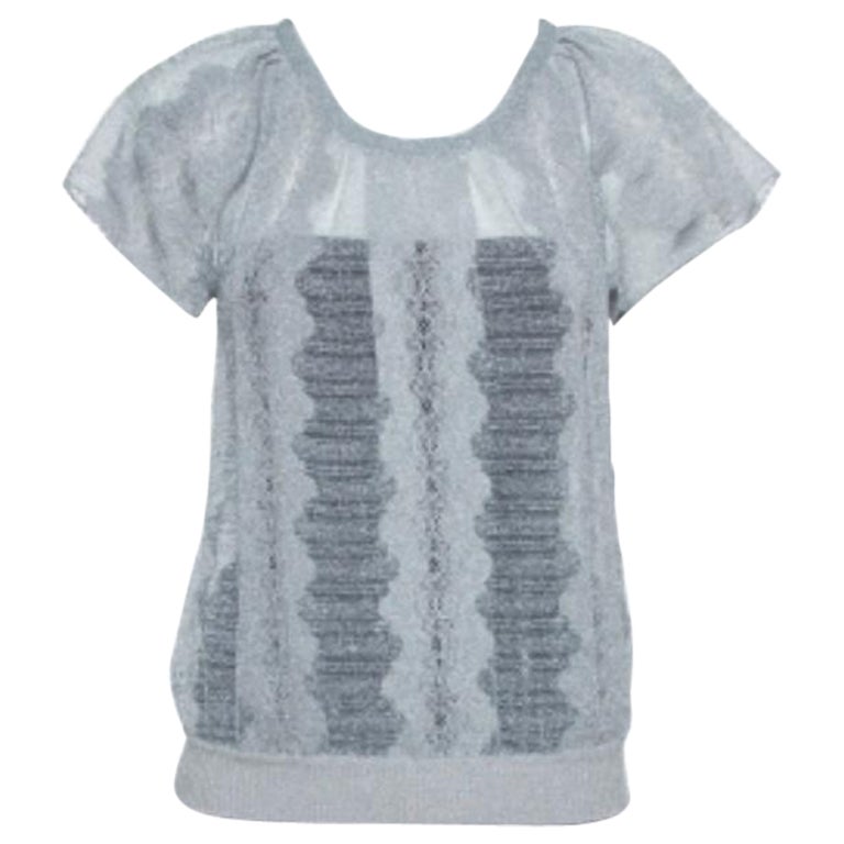 Missoni Metallic Silver Jacquard Knit Raglan Sleeve Top S For Sale
