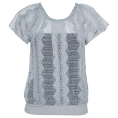 Missoni Metallic Silver Jacquard Knit Raglan Sleeve Top S
