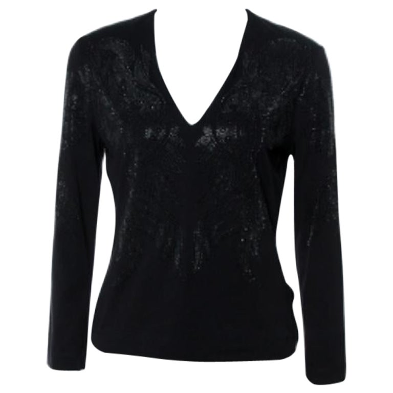 Just Cavalli Black Crystal Embellished Long Sleeve Top L For Sale