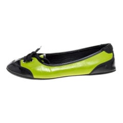Dolce & Gabbana Green/Black Patent Leather Lace Detail Ballet Flats Size 35