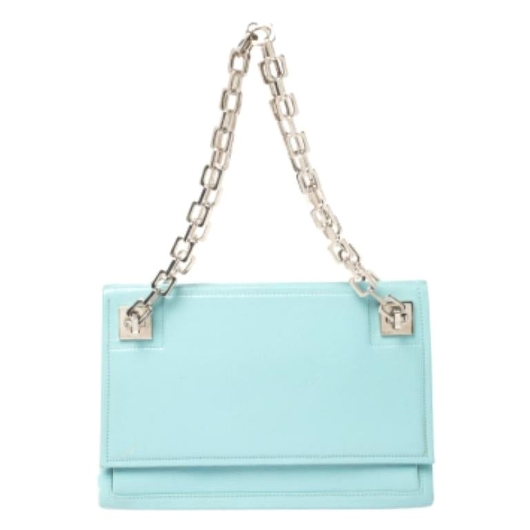 Bally Blue Leather Chain Shoulder Bag For Sale