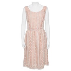Oscar de la Renta Pale Pink Organza Silk Embroidered Sleeveless Dress XL