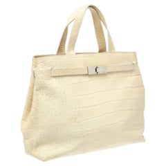 Furla Light Cream Croc Embossed Leather Presslock Tote