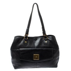 Dkny Black Leather Turnlock Pocket Tote
