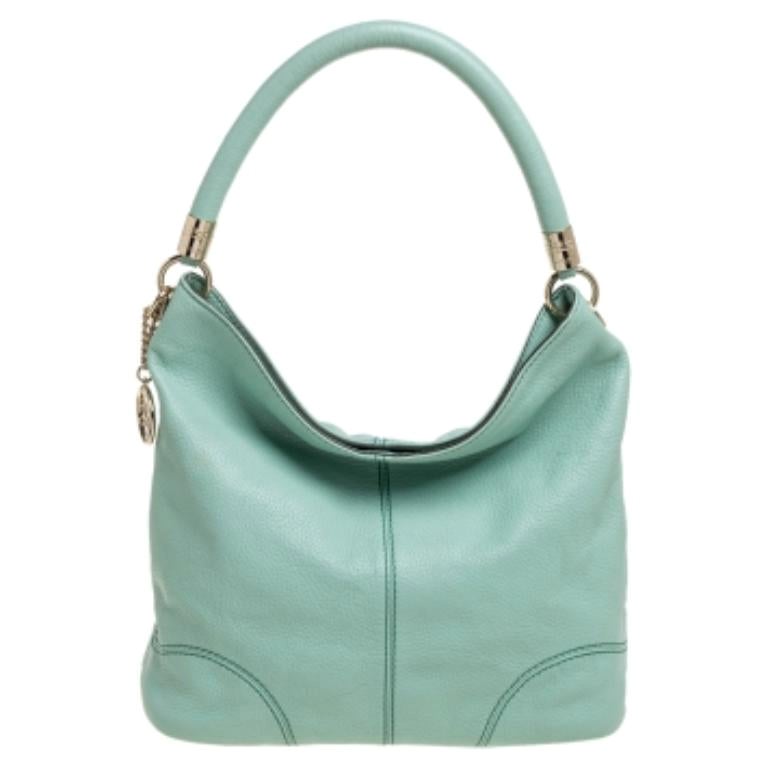 Lancel Mint Green Grained Leather Flair Hobo For Sale