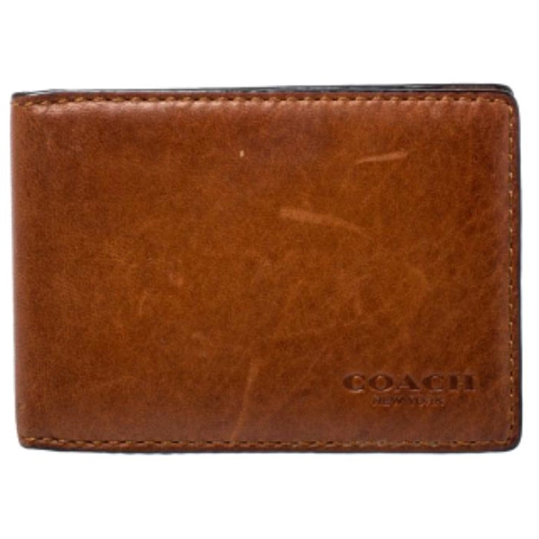 Coach Brown Leather Bifold Card Holder For Sale