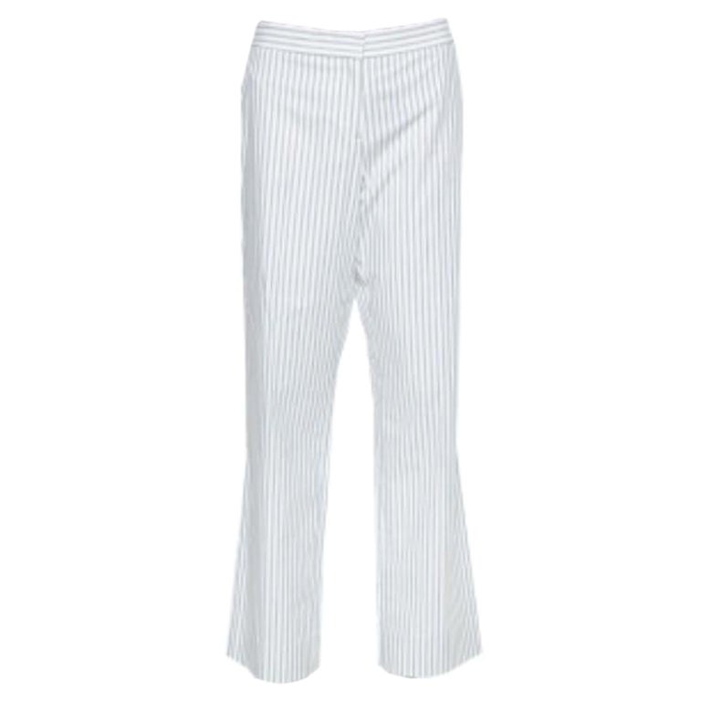 Etro White Pinstriped Cotton Straight Leg Pants L For Sale