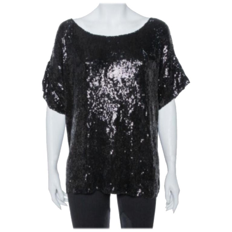 Pierre Balmain Top nero in maglia oversize impreziosito da paillettes M. I. in vendita
