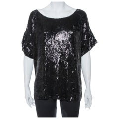 Pierre Balmain Black Sequin Embellished Oversized Knit Top M