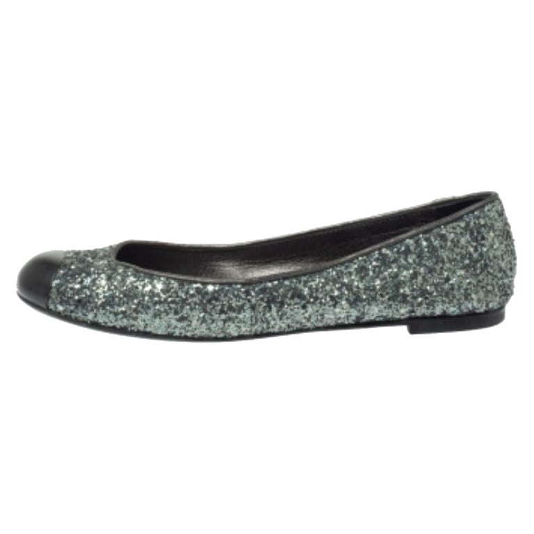 Giuseppe Zanotti Grey Glitter Fabric Cap Toe Ballet Flats Size 35 For Sale