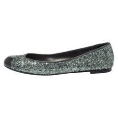 Giuseppe Zanotti Grey Glitter Fabric Cap Toe Ballet Flats Size 35