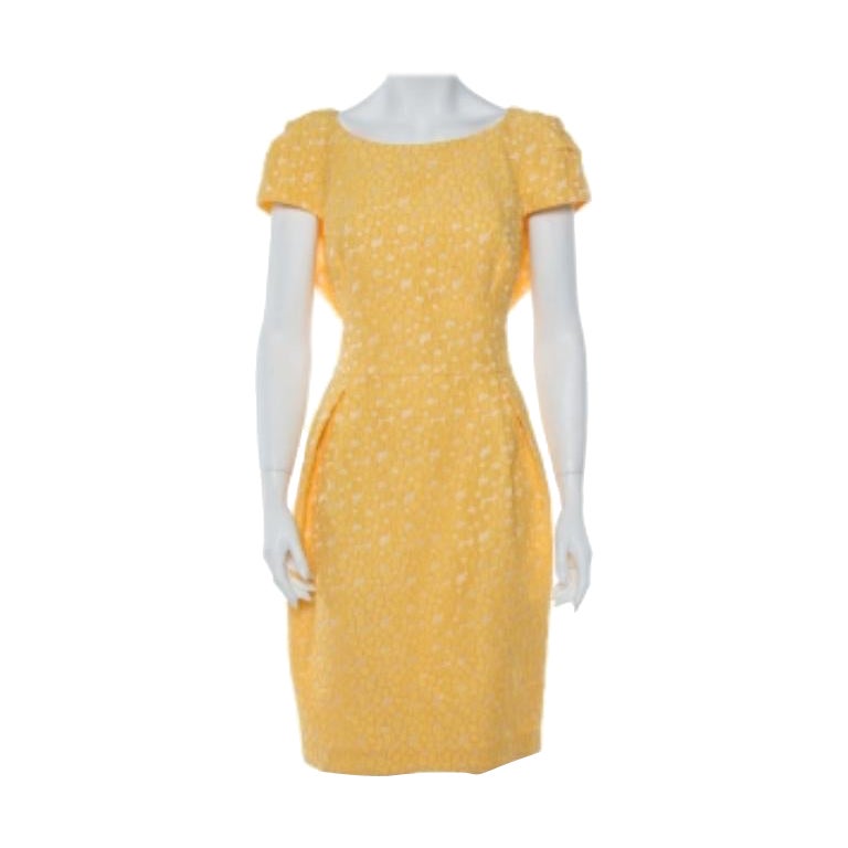 CH Carolina Herrera Jaune Robe fourreau en jacquard floral XL en vente