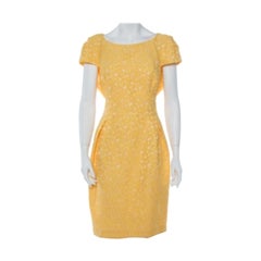 CH Carolina Herrera Yellow Floral Jacquard Sheath Dress XL