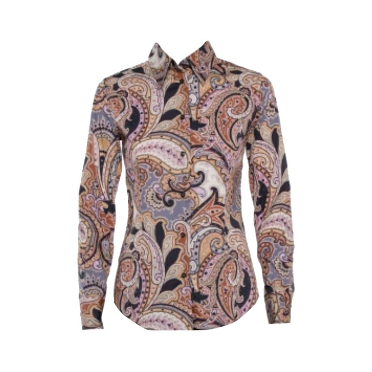 Etro Multicolor Cotton Print Fitted Shirt S For Sale