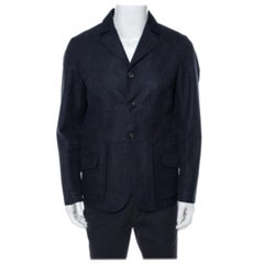 Giorgio Armani Navy Blue Linen & Wool Three Buttoned Jacket XL