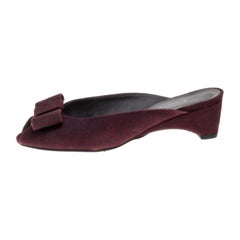 Stuart Weitzman Burgundy Textured Suede Bow Peep Toe Slide Sandals Size 38