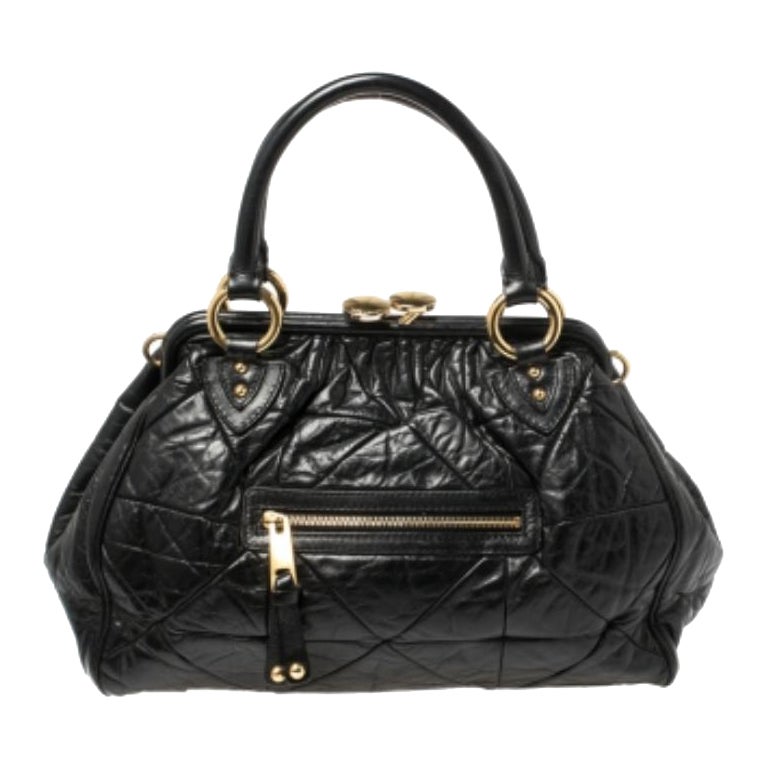 Marc Jacobs Black Crinkled Leather Stam Satchel For Sale