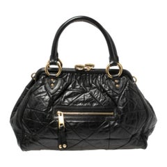 Marc Jacobs Black Crinkled Leather Stam Satchel