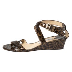 Jimmy Choo Two Tone Leopard Print Patent Leather Chiara Wedge Sandals Size 39