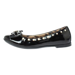 Roberto Cavalli Black Patent Leather Embellished Bow Ballet Flats Size 37