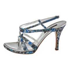 Sergio Rossi Blue Glittered Fabric Strappy Sandals Size 40