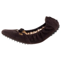 Tod's Brown Suede Scrunch Ballet Flats Size Size 40.5
