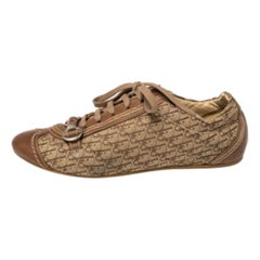 Dior Brown Leather and Diorissimo Canvas Low Top Sneakers Size 37