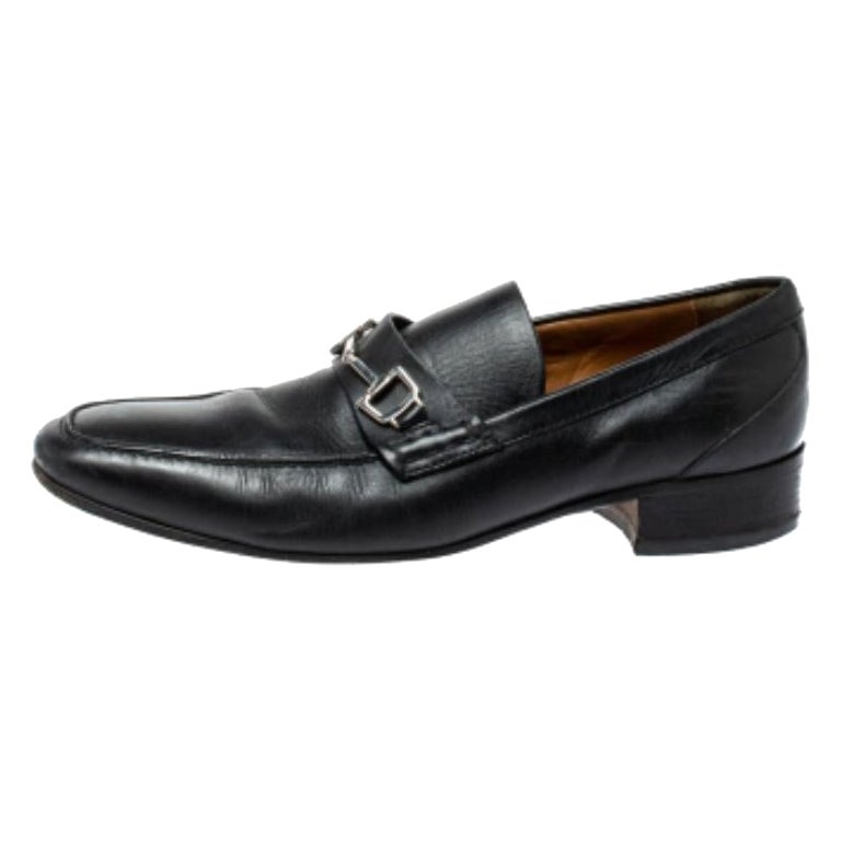Gucci Black Horsebit Leather Loafers Size 39.5 For Sale