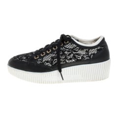 Dolce & Gabbana Black Leather/Lace, and Fabric Wedge Sneakers Size 38.5