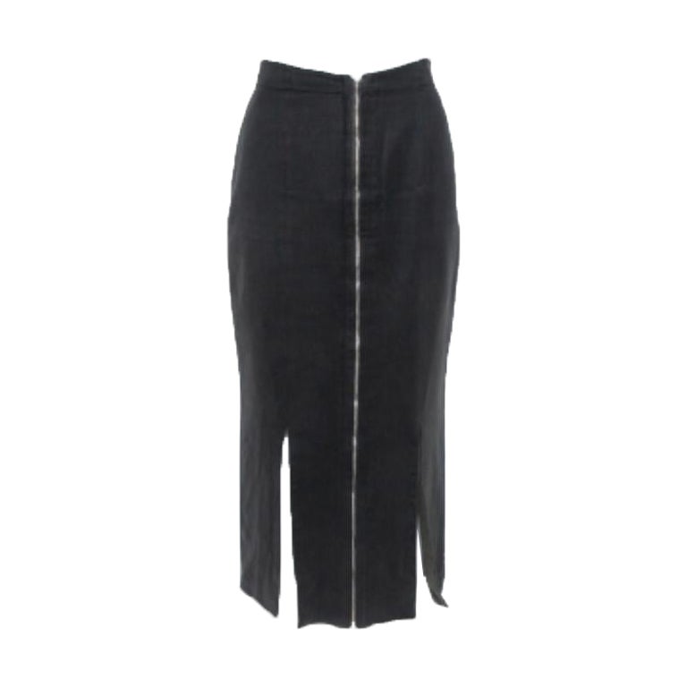 Alaia Vintage Black Cotton & Wool Slit Detail Midi Skirt M For Sale