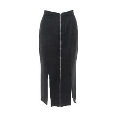 Alaia Vintage Black Cotton & Wool Slit Detail Midi Skirt M
