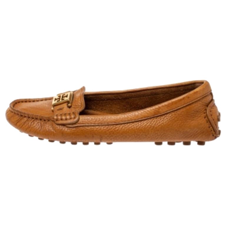 Tory Burch Brown Leather Driving Loafers Size 36.5 For Sale