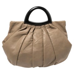 Giorgio Armani Taupe Leather Pleated Top Handle Bag