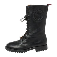 Gucci Deep Navy Leather Combat Boots Size 35