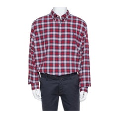 Ralph Lauren Red & Navy Blue Cotton Tartan Check Button Front Shirt XXL