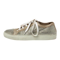 Le Silla Metallic Beige Crystal Embellished Suede Low Top Sneakers Size 41
