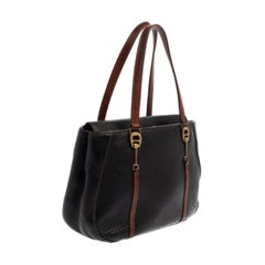 Aigner Black/Brown Grained Leather Logo Metal Handle Tote