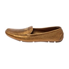 Prada Gold Leather Loafers Size 38.5