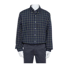 Ralph Lauren Navy Blue Plaid Cotton Long Sleeve Button Front Shirt XXL
