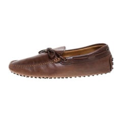Tod's Brown Leather Bow Driver Loafers Size 44.5
